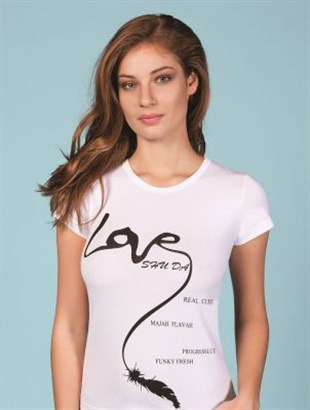 Berrak Love Baskılı Bayan T-Shirt 8007