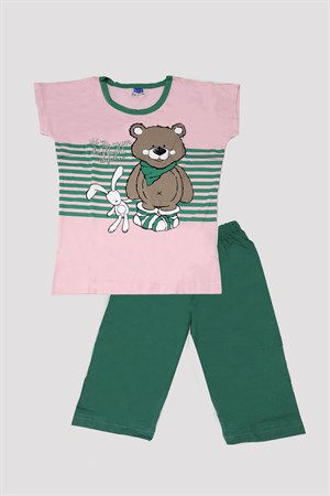 Kız Çocuk Ayıcık Desenli Alt Üst Pijama Takımı 